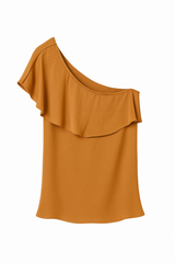ONE SHOULDER SILK TOP CAMEL