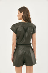 FARFALLA LEATHER TOP KHAKI