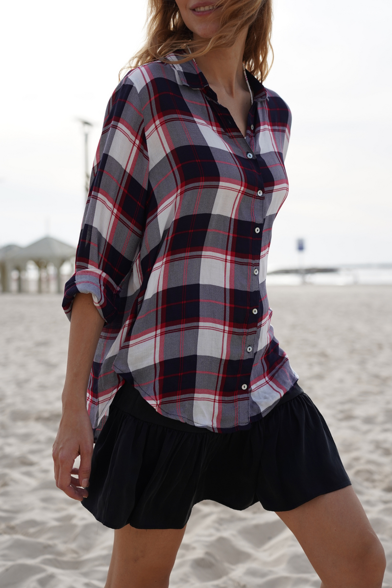 LULU # 1 -   BUTTON DOWN SHIRT -PLAIDS- RED, WHITE & BLUE