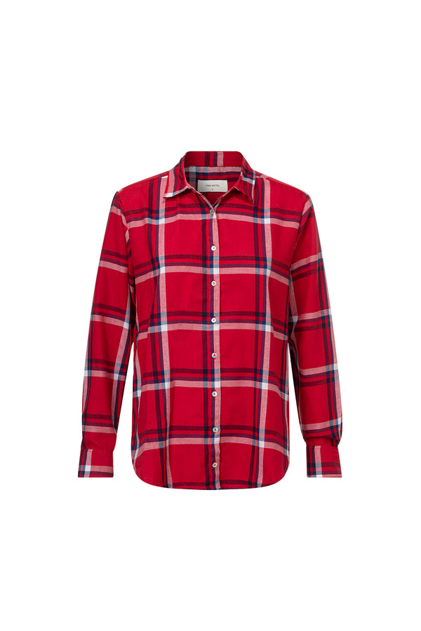 LULU-  BUTTON DOWN SHIRT - FLANNEL -PLAIDS- RED, WHITE & BLUE