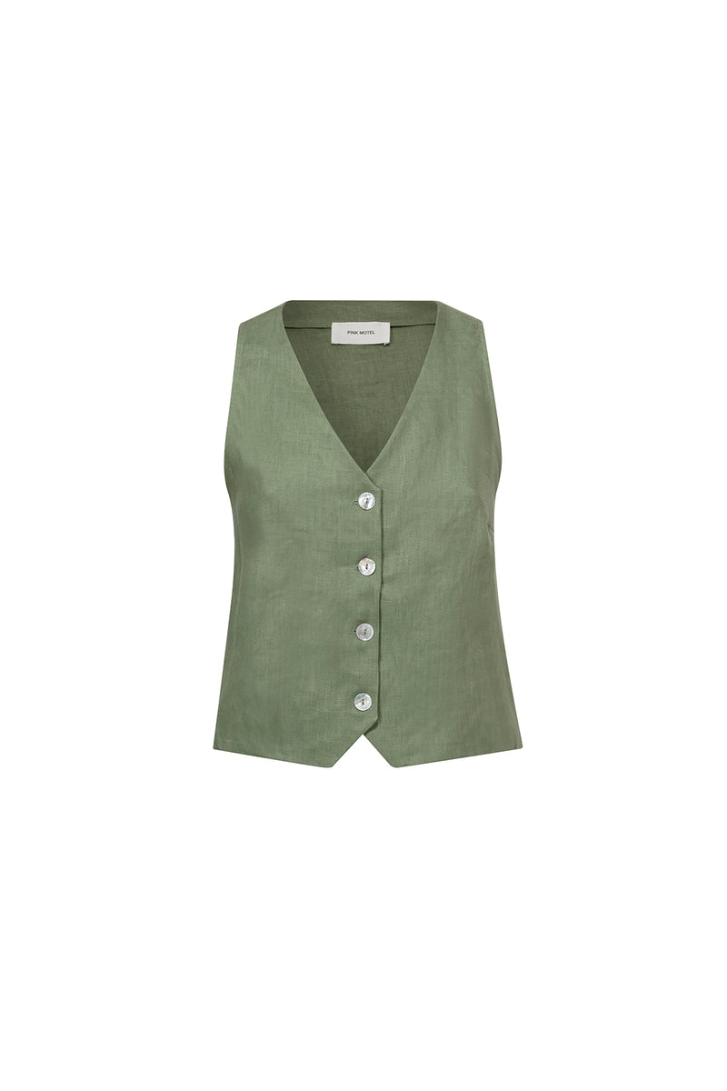 DANA LINEN VEST LEAFY GREEN