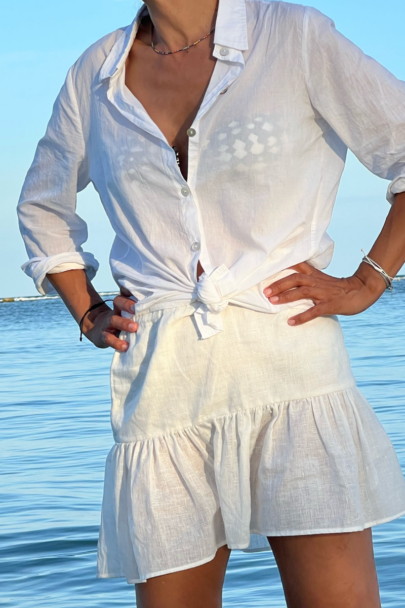 LINEN WHITE MINI SKIRT